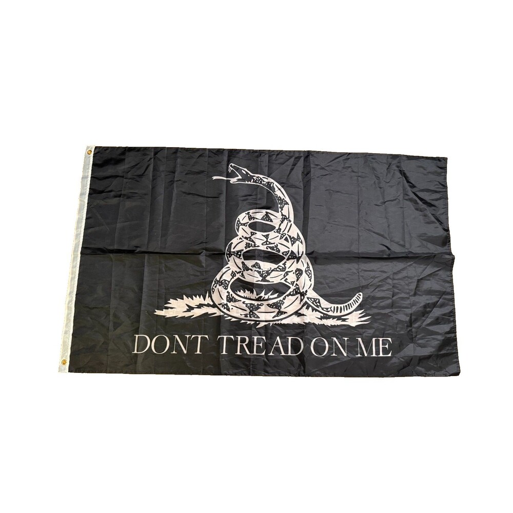 Anley White Don't Tread On Me Snake Graphic on Black Tapestry Flag 34"x58"